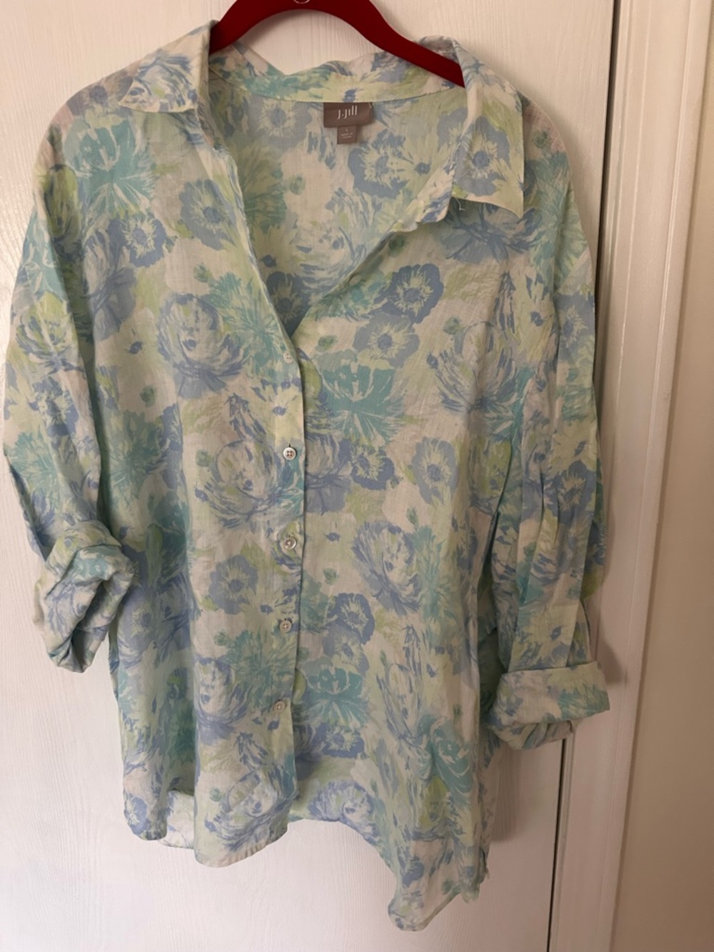 J. Jill Light Blue and Mint Floral Button-Down Shirt